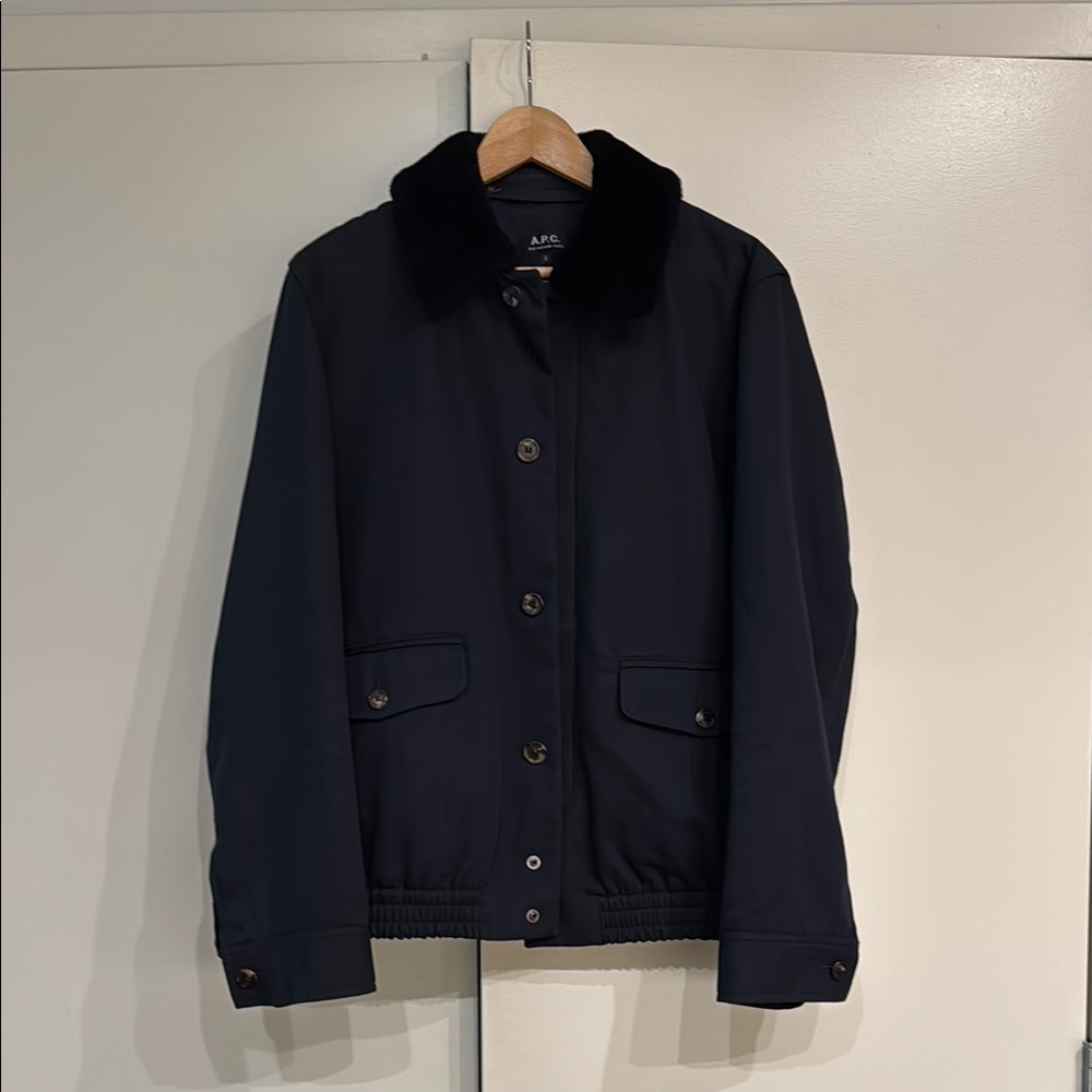 NEW A.P.C. Blouson Navy Bomber Jacket with Removable Collar, size S - Picture 3 of 10
